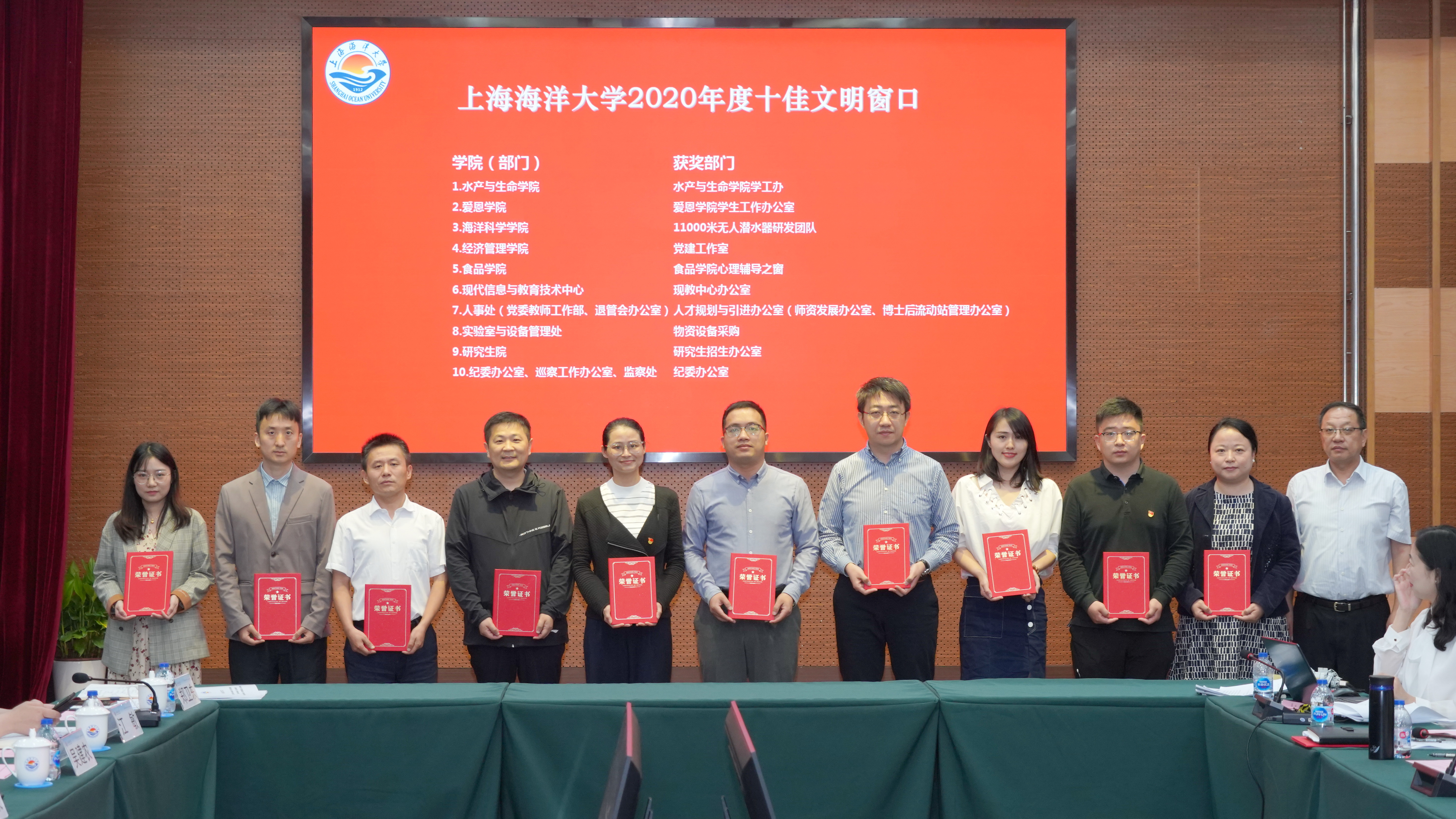 万荣为上海海洋大学2020年度十佳文明窗口获奖者颁奖